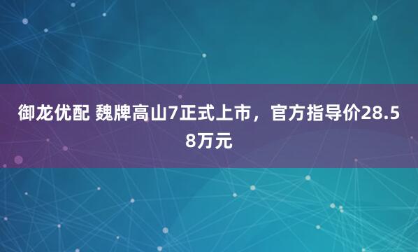 御龙优配 魏牌高山7正式上市，官方指导价28.58万元